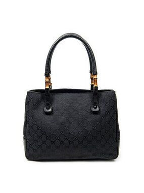 Gucci Square Bamboo Classic Tote Bag Black Monogram Pattern Canvas